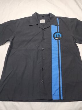David Carey Black Short-Sleeve Button-Up Shirt with Blue Racing Stripe Size Xlar